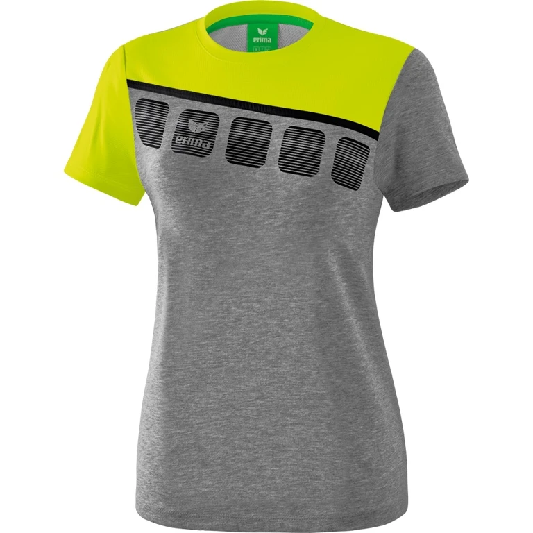 Erima Shirt 5-C Grau Melange/lime/schwarz Damen