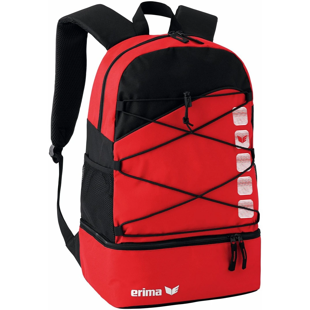 Erima Rucksack Club 5 - Multifunktionsrucksack Mit Bodelfach - Rot/schwarz 30x18x45cm
