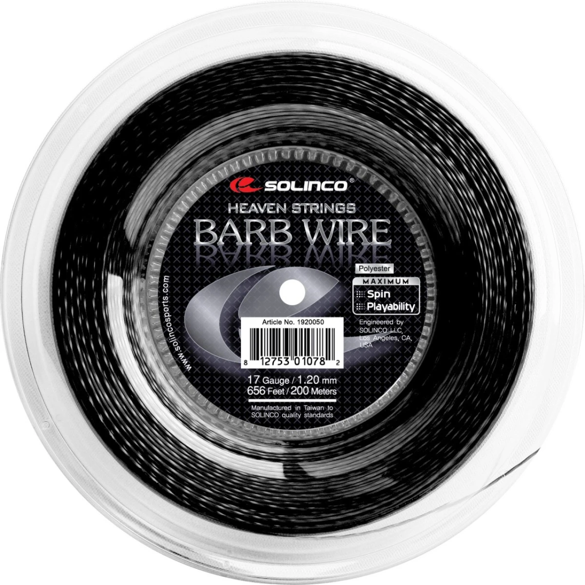 Solinco Tennissaite Barb Wire (Spin+Haltbarkeit) Schwarz 200m Rolle