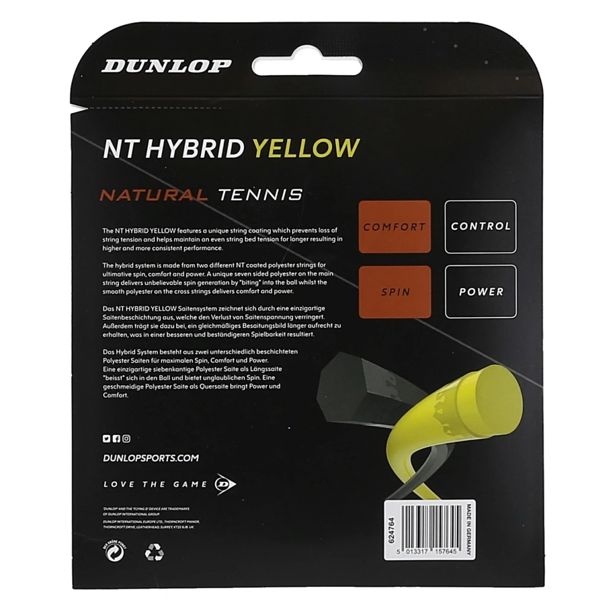 Dunlop Tennissaite RevolutionNT Hybrid (Haltbarkeit+Kontrolle) Gelb/schwarz 2x6m – Bild 2