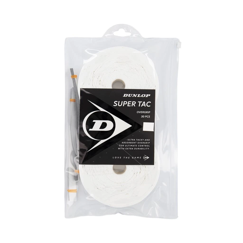 Dunlop Overgrip Super Tac 0.5mm - Extrem Griffig, Feuchtigkeitsabsorbierend - Weiss - 30 Stück Beutel