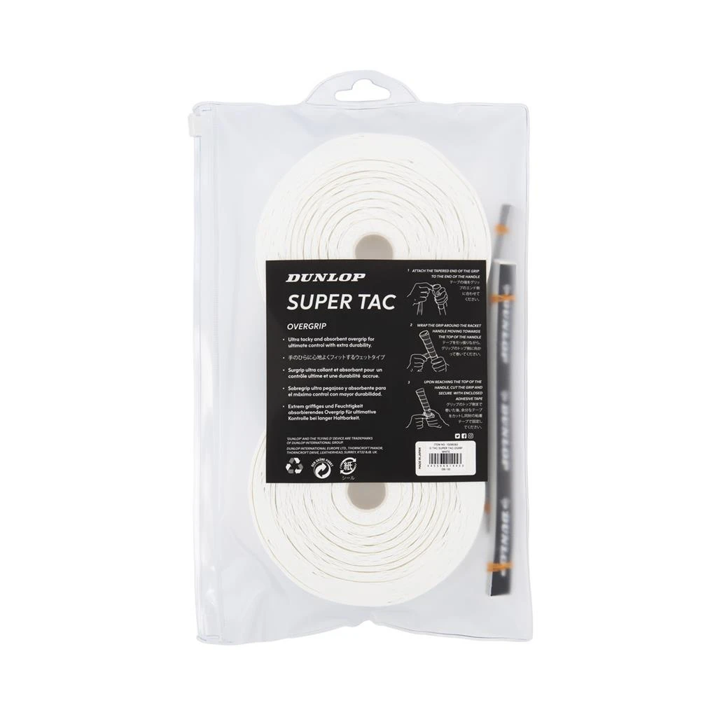 Dunlop Overgrip Super Tac 0.5mm - Extrem Griffig, Feuchtigkeitsabsorbierend - Weiss - 30 Stück Beutel – Bild 2