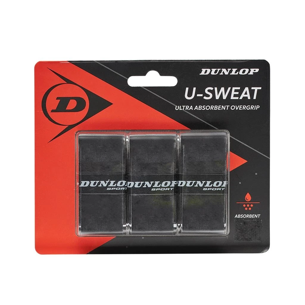 Dunlop Overgrip U Sweat 0.5mm - Feuchtigkeitsabsorbierend, Griffig - Schwarz - 3 Stück