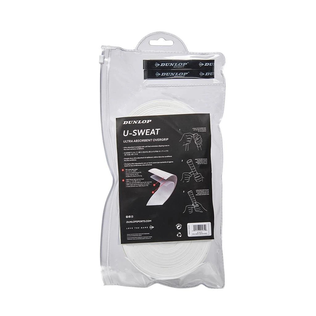 Dunlop Overgrip U-Sweat 0.5mm - Feuchtigkeitsabsorbierend, Griffig - Weiss 30er Clip-Beutel – Bild 2