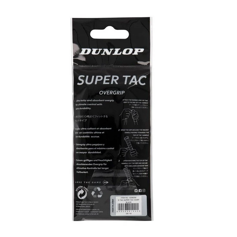 Dunlop Overgrip Super Tac 0.5mm (extrem Griffig, Feuchtigkeitsabsorbierend) Schwarz - 1 Stück – Bild 2