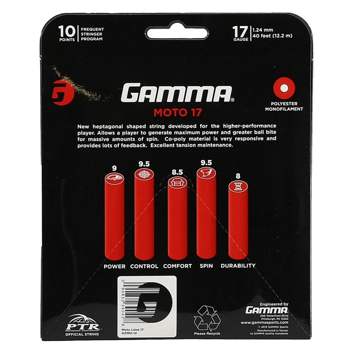 Gamma Tennissaite Moto (Haltbarkeit+Spin) Limettegrün 12m Set – Bild 5