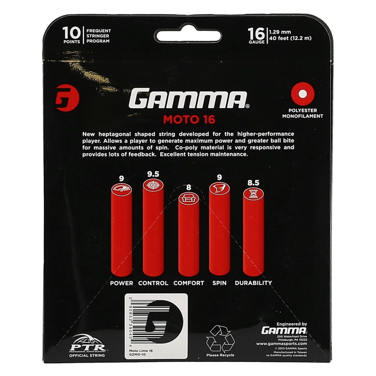 Gamma Tennissaite Moto (Haltbarkeit+Spin) Limettegrün 12m Set – Bild 7