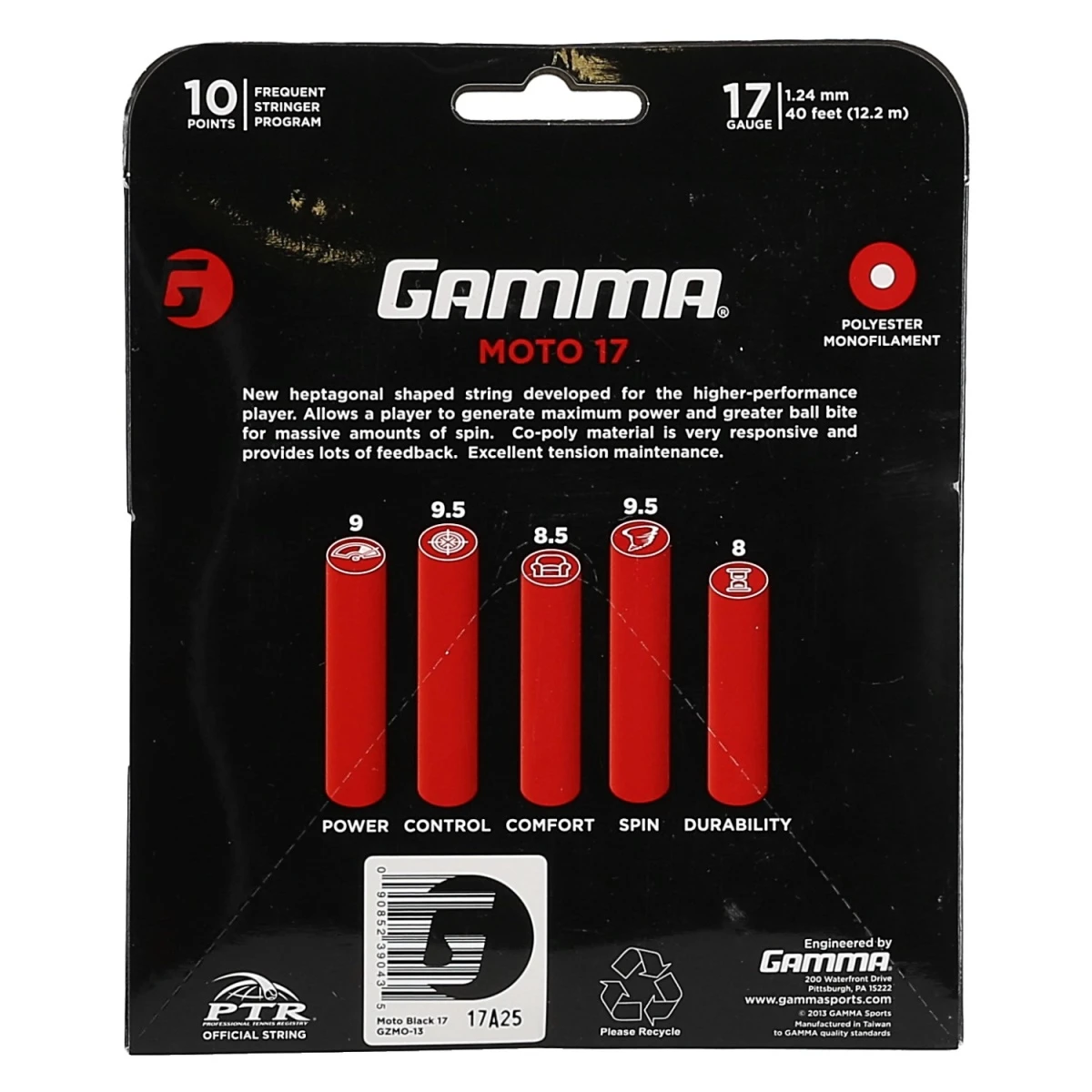 Gamma Tennissaite Moto (Haltbarkeit+Spin) Schwarz 12m Set – Bild 5
