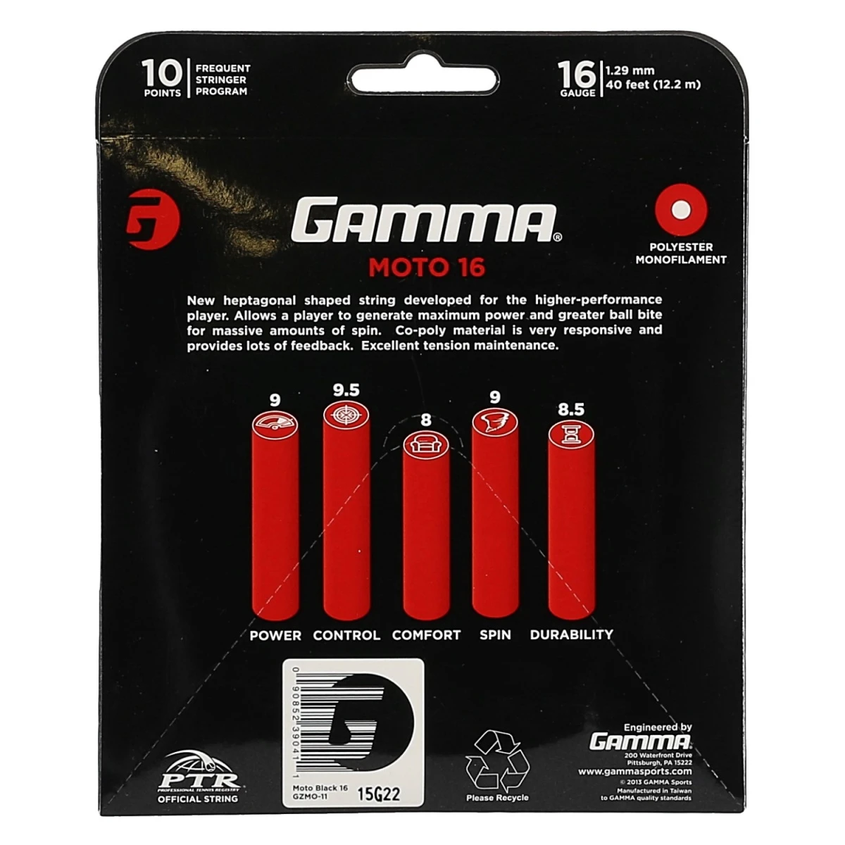 Gamma Tennissaite Moto (Haltbarkeit+Spin) Schwarz 12m Set – Bild 7