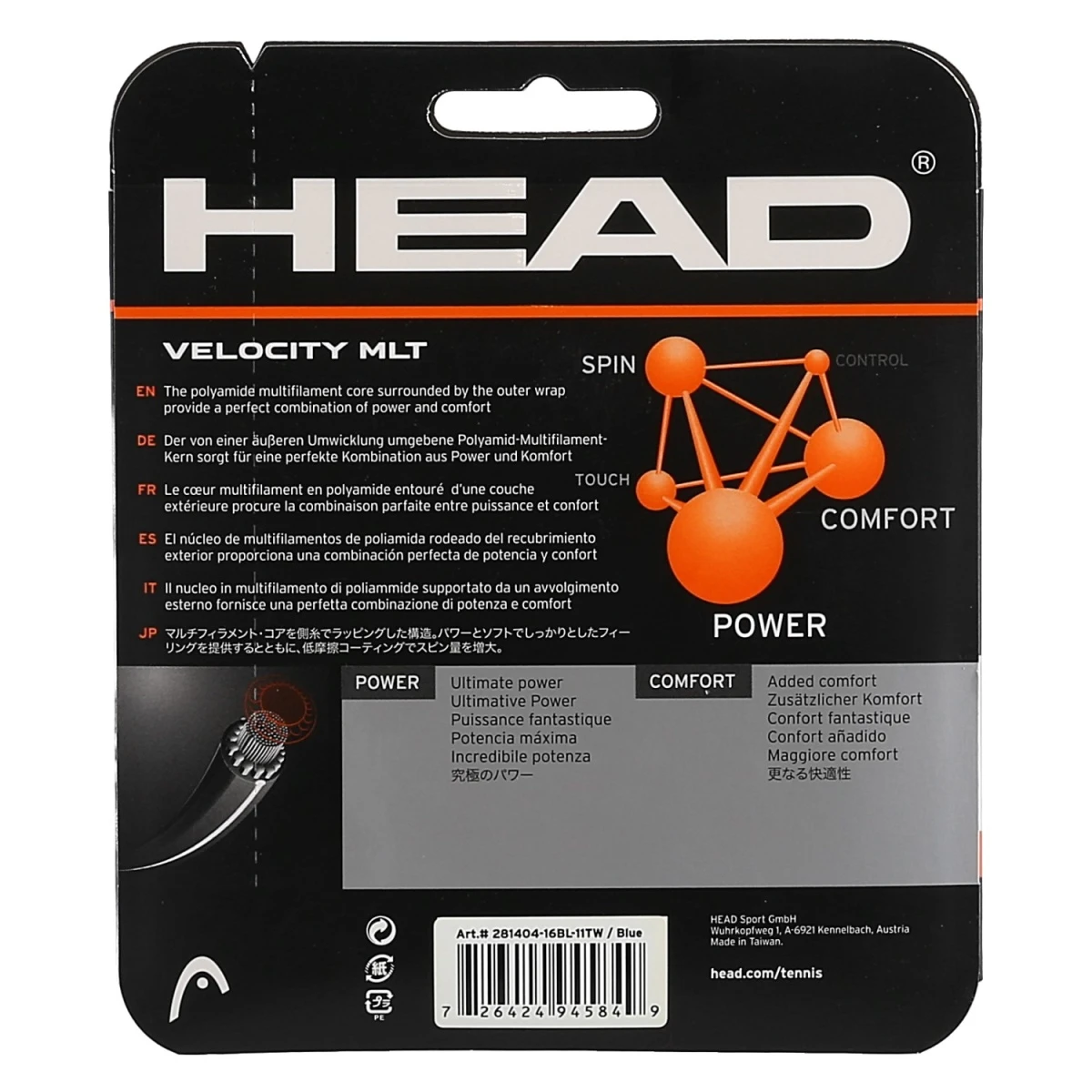 Head Tennissaite Velocity MLT (Armschonung+Touch) Blau 12m Set – Bild 2