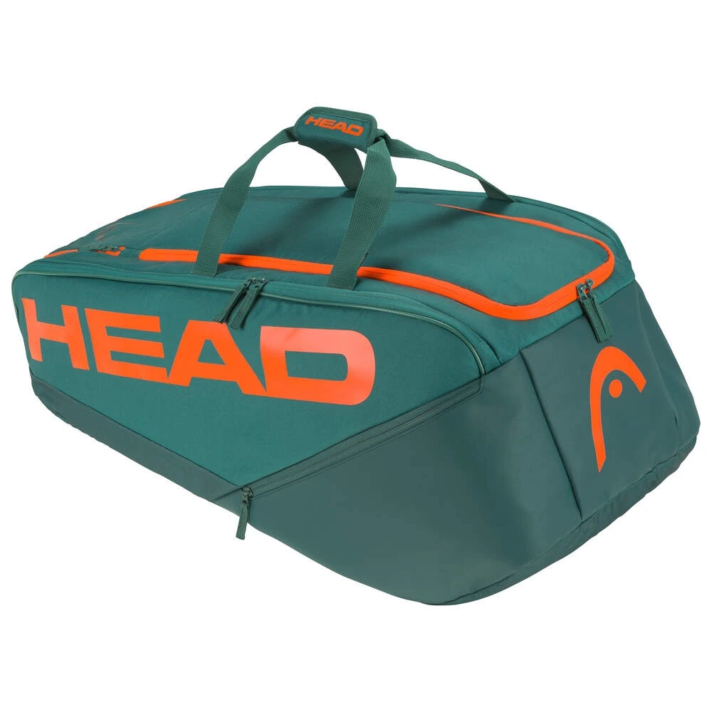 Head Tennis-Racketbag Pro Racquet Bag XL (Schlägertasche, 3 Hauptfächer) 2023 Cyangrün/orange 12er