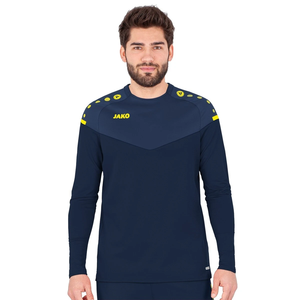 JAKO Sport-Langarmshirt Sweat Champ 2.0 (100% Polyester) Marineblau/gelb Herren