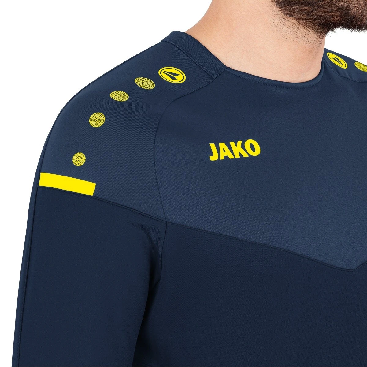 JAKO Sport-Langarmshirt Sweat Champ 2.0 (100% Polyester) Marineblau/gelb Herren – Bild 3