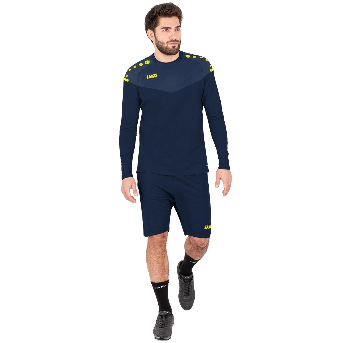 JAKO Sport-Langarmshirt Sweat Champ 2.0 (100% Polyester) Marineblau/gelb Herren – Bild 6