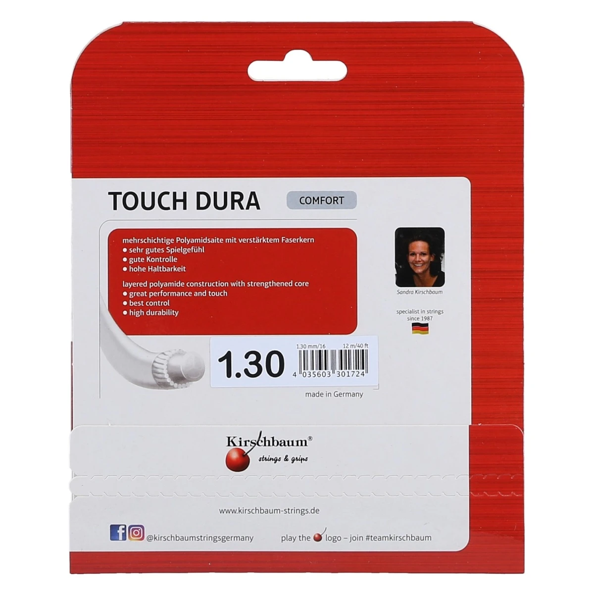 Kirschbaum Tennissaite Touch Dura (Armschonung) Natur 12m Set – Bild 3