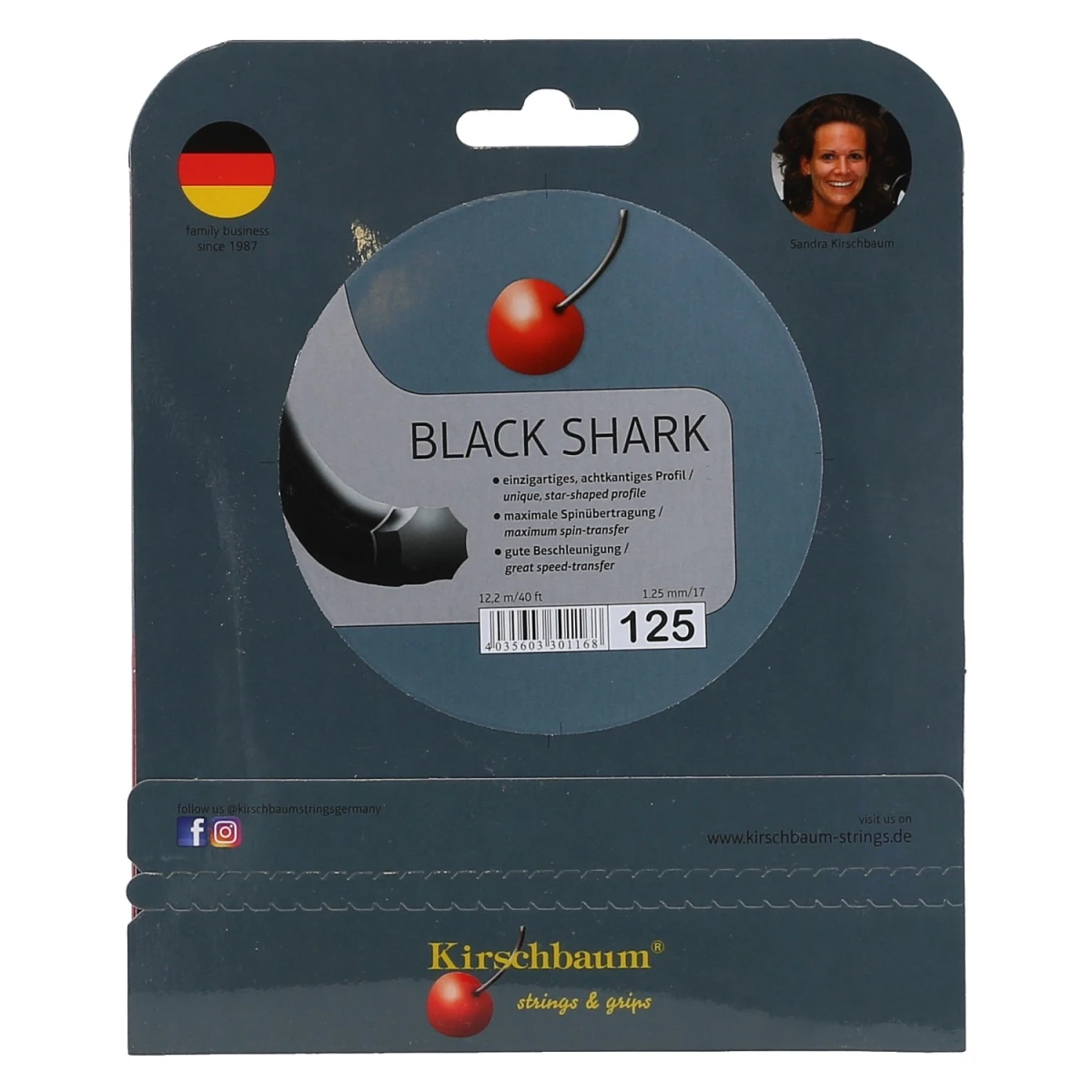 Kirschbaum Tennissaite Black Shark (Haltbarkeit+Spin) Schwarz 12m Set – Bild 2