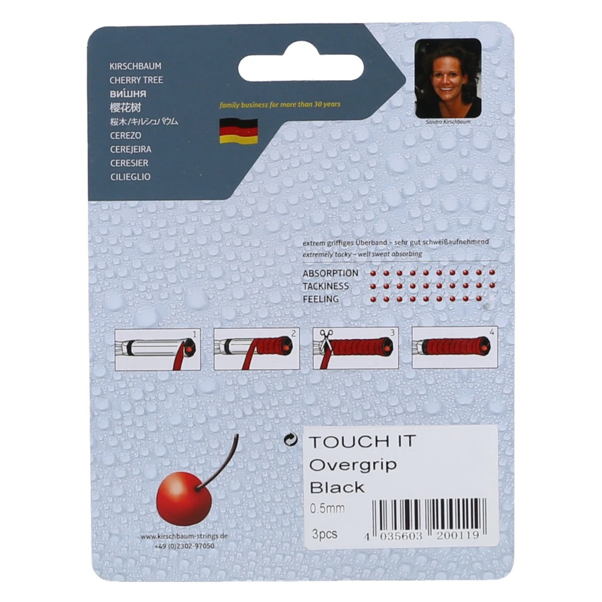 Kirschbaum Overgrip Touch It 0.5mm (extreme Griffigkeit) Schwarz 3er – Bild 2