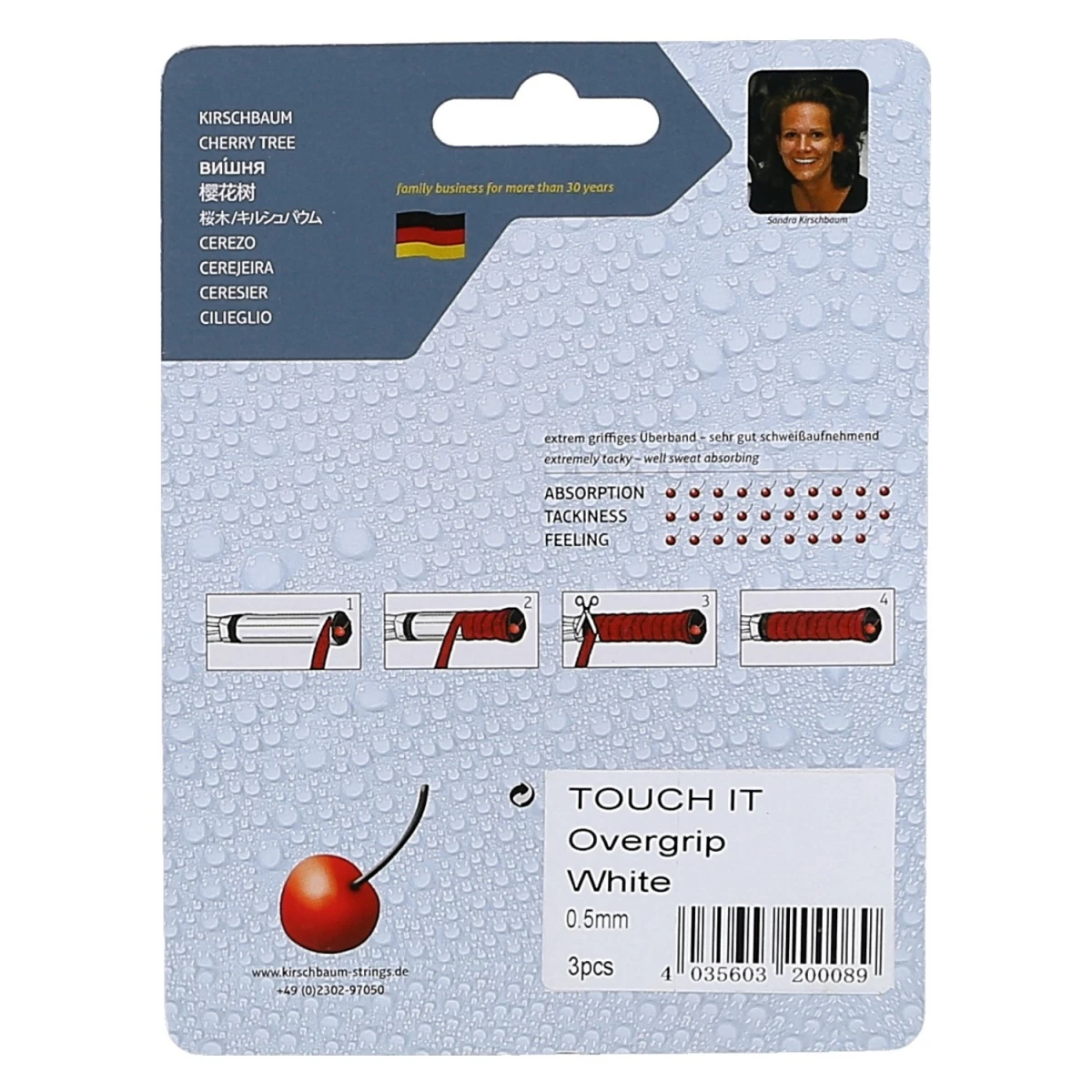 Kirschbaum Overgrip Touch It 0.5mm (extreme Griffigkeit) Weiss 3er – Bild 2