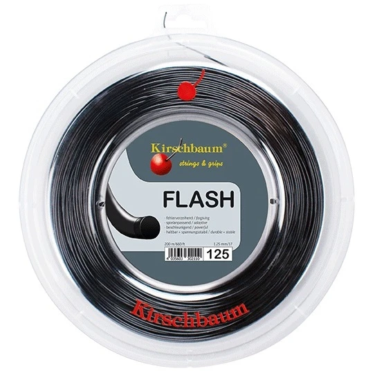 Kirschbaum Tennissaite Flash (Haltbarkeit+Power) Schwarz 200m Rolle