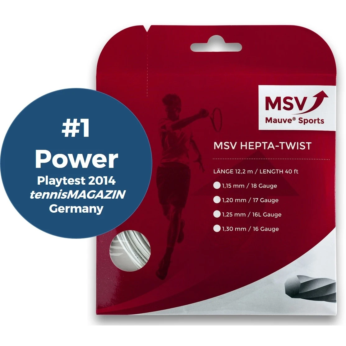 MSV Tennissaite Hepta Twist (Haltbarkeit+Spin) Weiss 12m Set – Bild 3