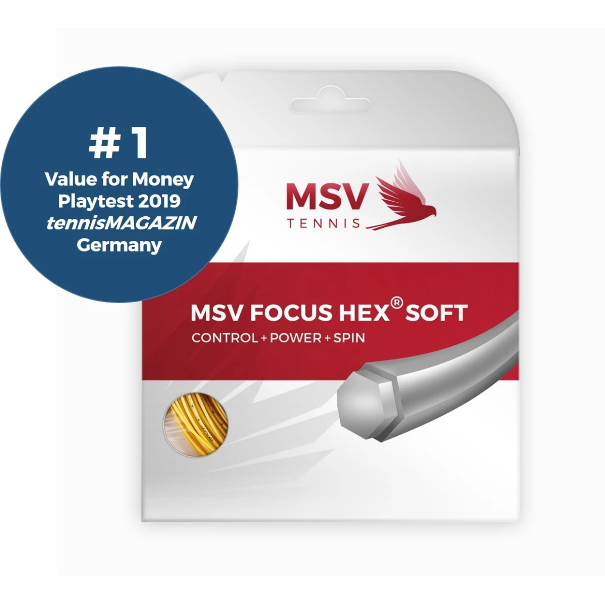 MSV Tennissaite Focus Hex Soft 1.20 (Haltbarkeit+Kontrolle+Power+Spin) Gelb 12m Set