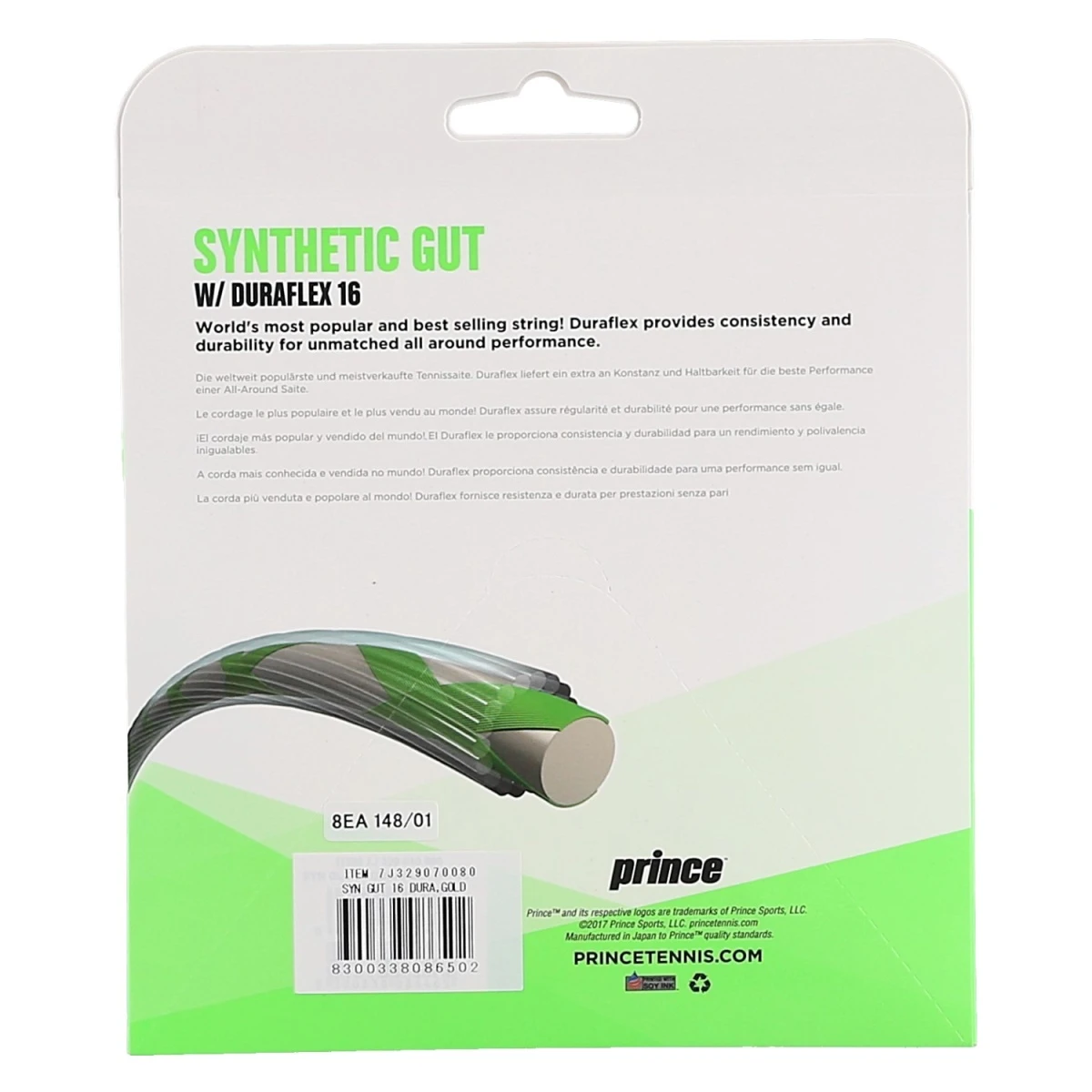 Prince Tennissaite Synthetic Gut Duraflex (Allround+Haltbarkeit) Gold 12m Set – Bild 3