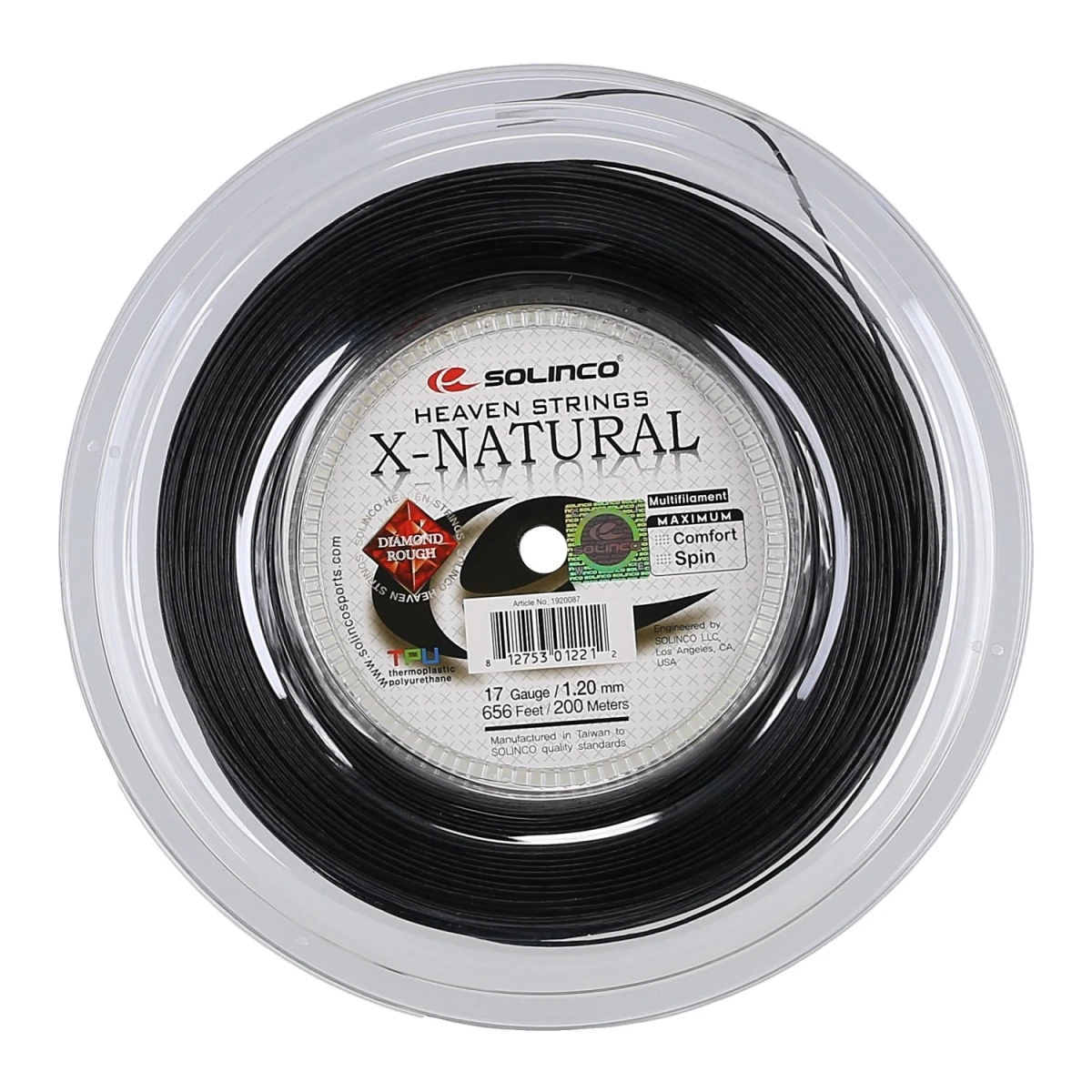 Solinco Tennissaite X Natural (Armschonung+Touch) Schwarz 200m Rolle