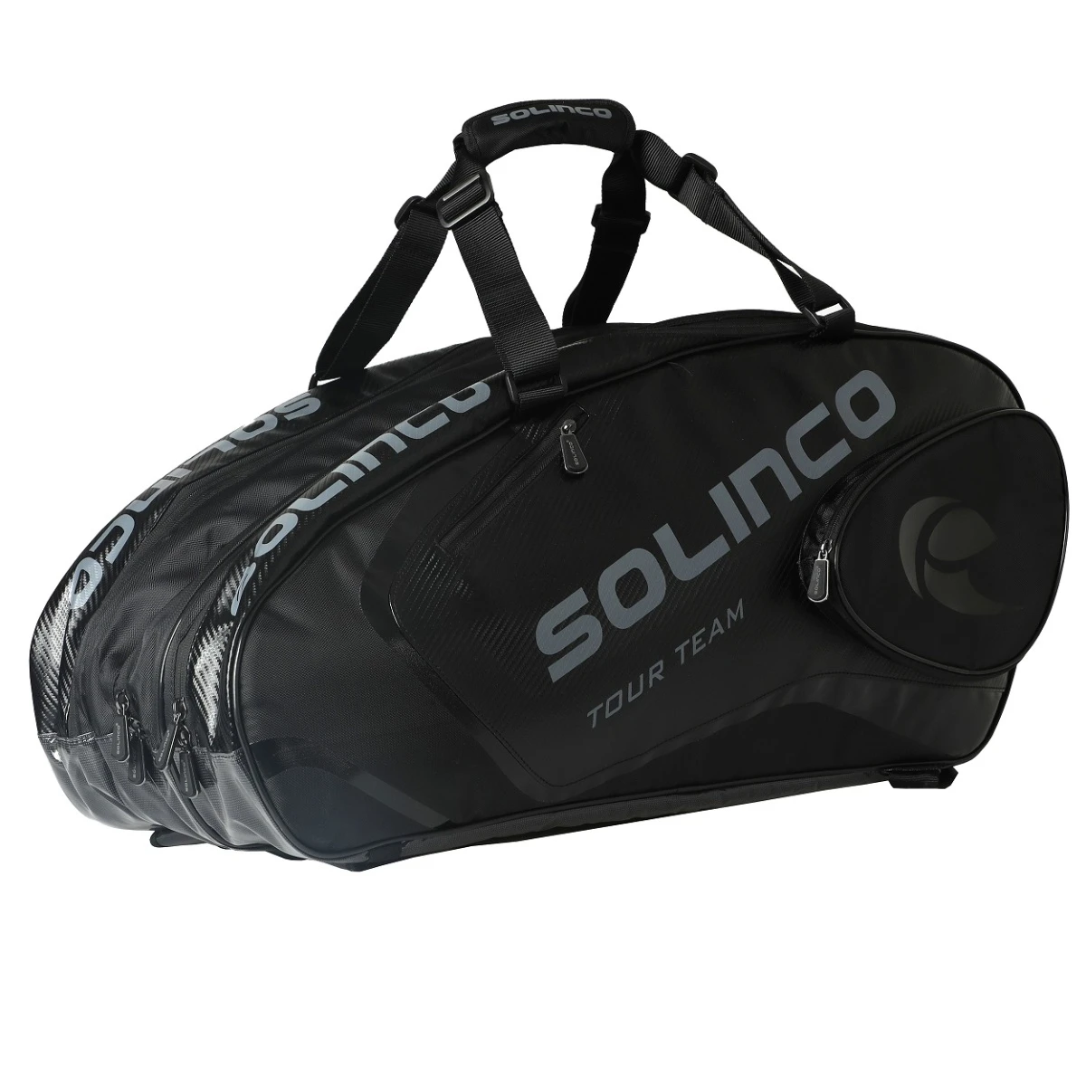 Solinco Racketbag Tour Team Blackout (Schlägertasche, 3 Hauptfächer, Thermofach, Schuhfach) Schwarz 15er