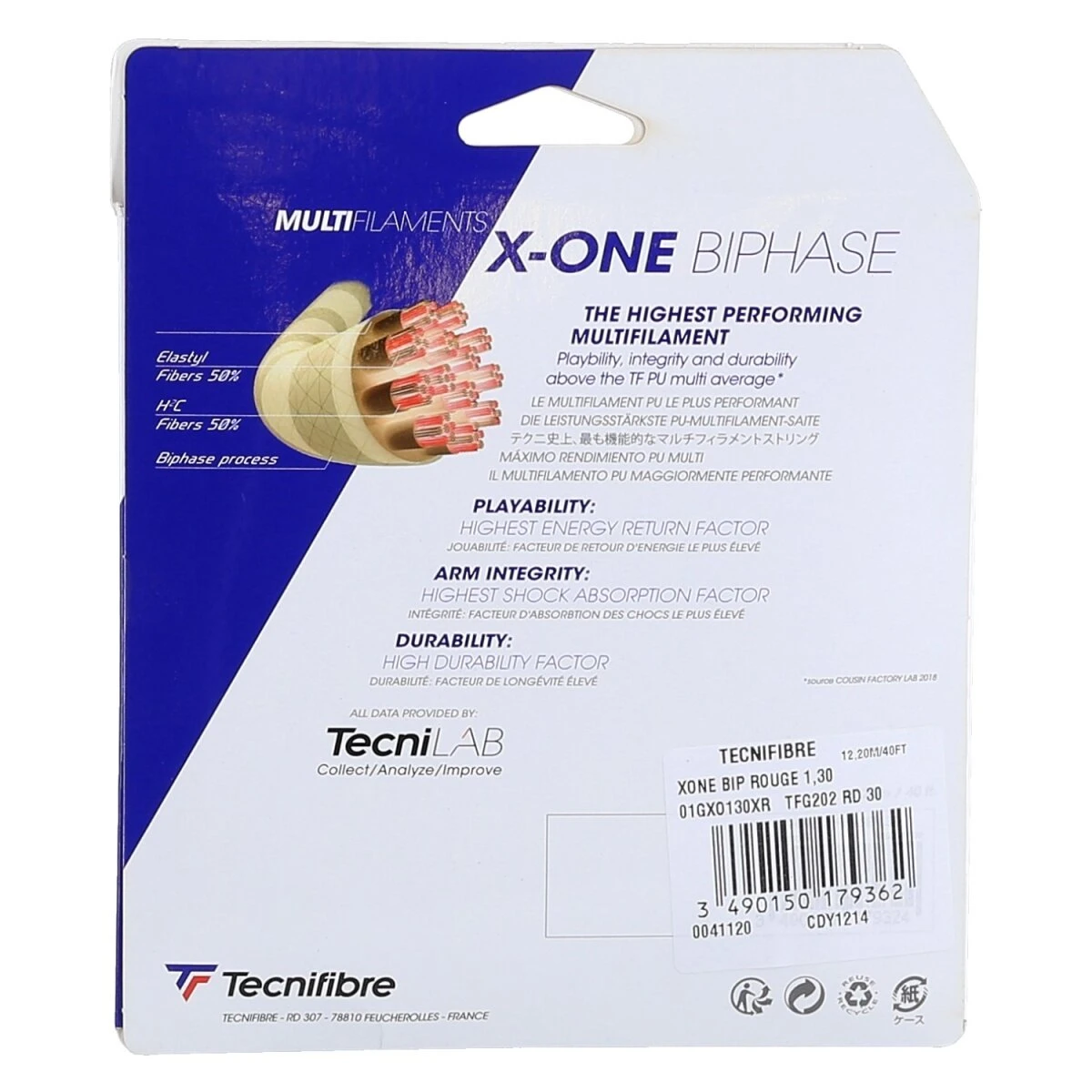 Tecnifibre Tennissaite X-One Biphase (Touch+Power) Rot 12m Set – Bild 2