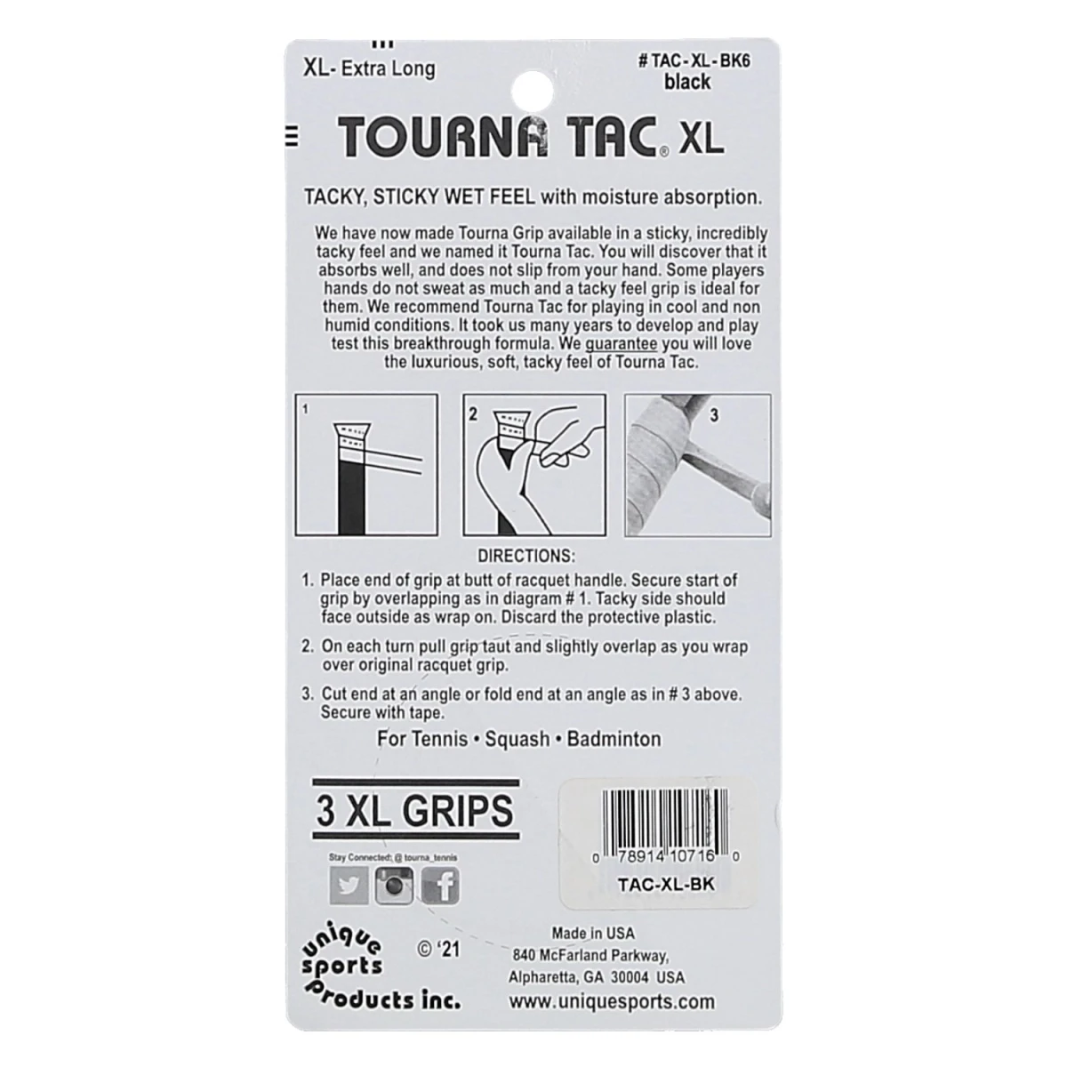 Tourna Overgrip Tac XL 0.55mm Schwarz 3er – Bild 2