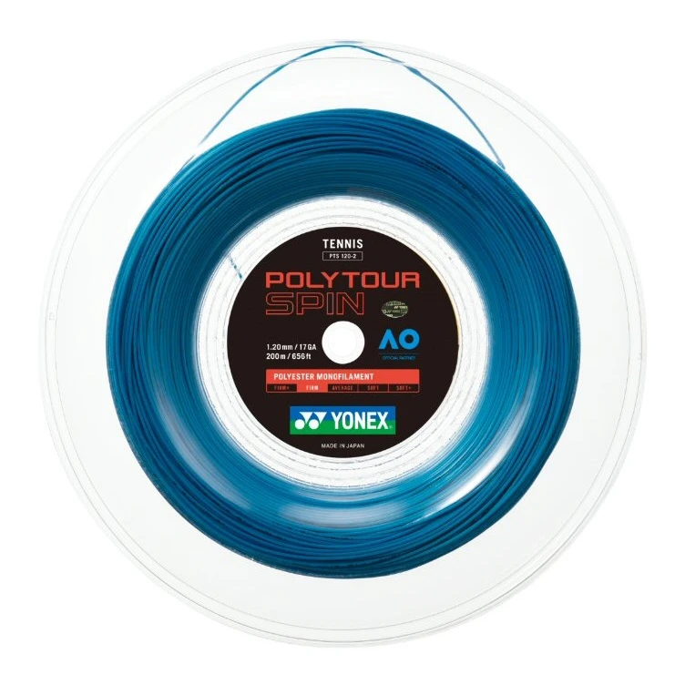Yonex Tennissaite Poly Tour Spin (Haltbarkeit+Spin) Hellblau 200m Rolle