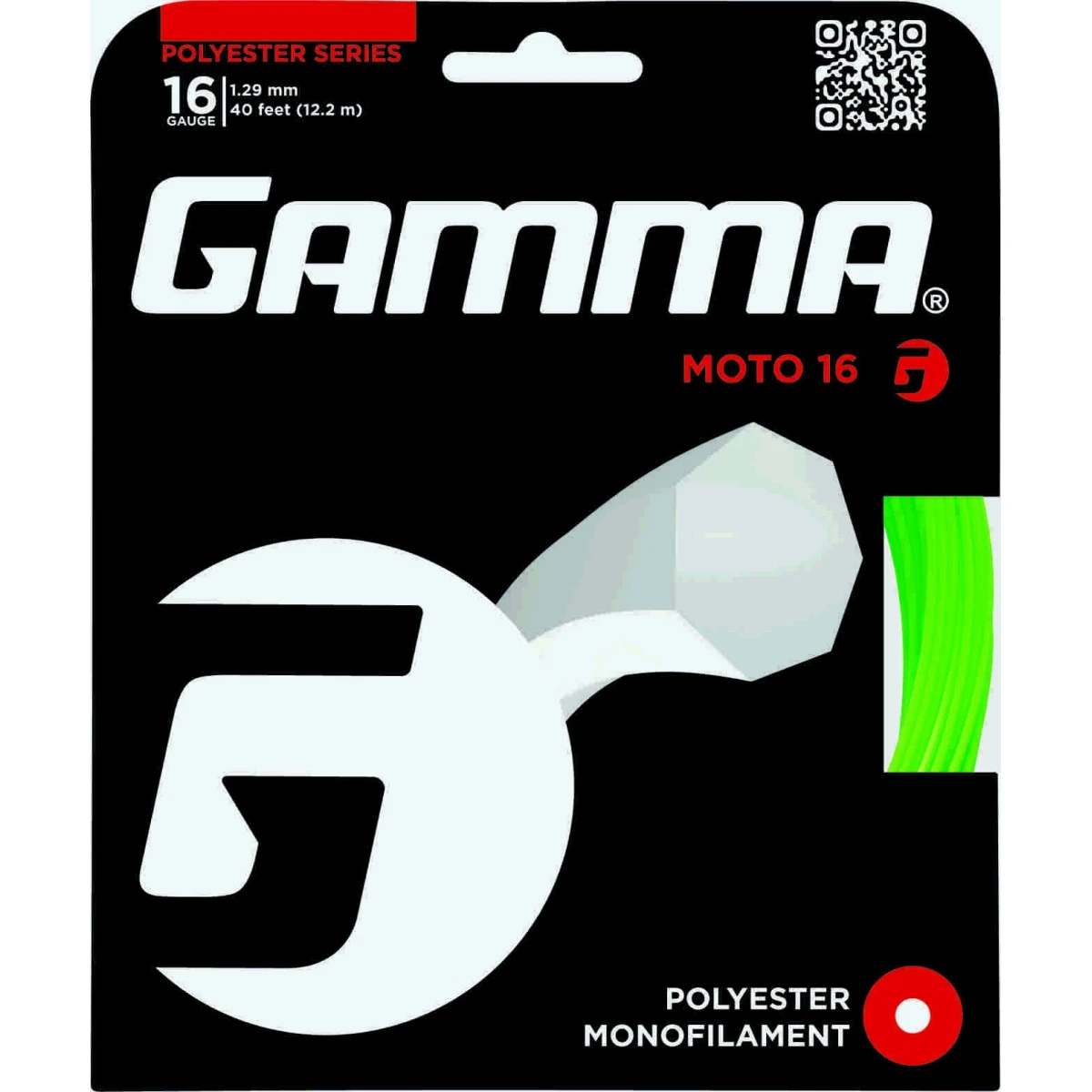 Gamma Tennissaite Moto (Haltbarkeit+Spin) Limettegrün 12m Set